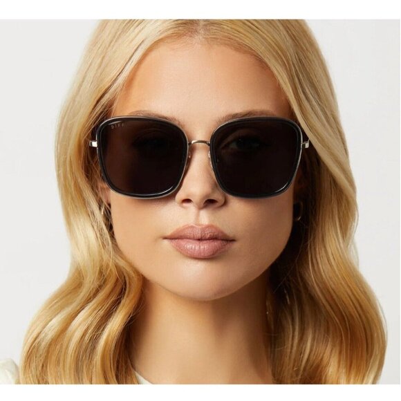 DIFF Eyewear Genevive Black Smoke Crystal Grey Polarized Sunglasses New No Box - Picture 1 of 9